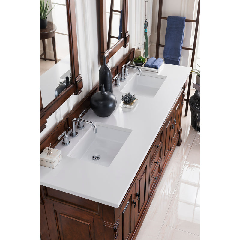 James Martin Brookfield 72" Warm Cherry Double Vanity with 3 cm Classic White Quartz Top 147-114-5781-3CLW