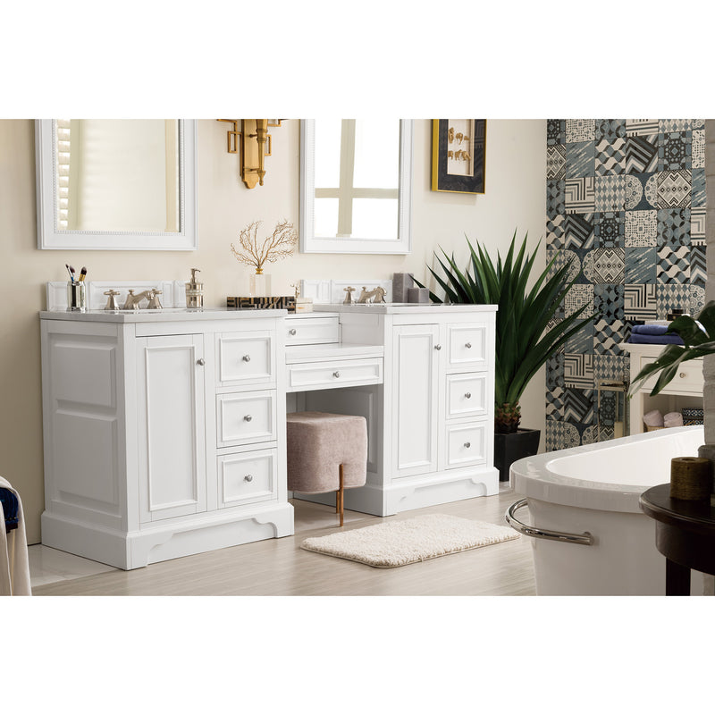 James Martin De Soto 82" Double Vanity Set Bright White with Makeup Table 3 cm Arctic Fall Solid Surface Top 825-V82-BW-DU-AF