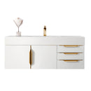 James Martin Mercer Island 48" Single Vanity Glossy White Radiant Gold with Glossy White Composite Top 389-V48-GW-G-GW