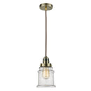 Canton Mini Pendant shown in the Antique Brass finish with a Seedy shade