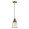 Canton Mini Pendant shown in the Antique Brass finish with a Seedy shade