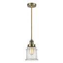 Canton Mini Pendant shown in the Antique Brass finish with a Seedy shade