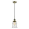 Canton Mini Pendant shown in the Antique Brass finish with a Seedy shade