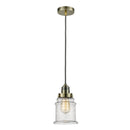 Canton Mini Pendant shown in the Antique Brass finish with a Seedy shade