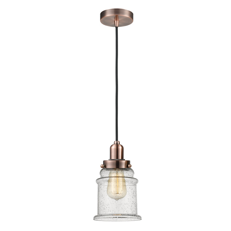 Canton Mini Pendant shown in the Antique Copper finish with a Seedy shade