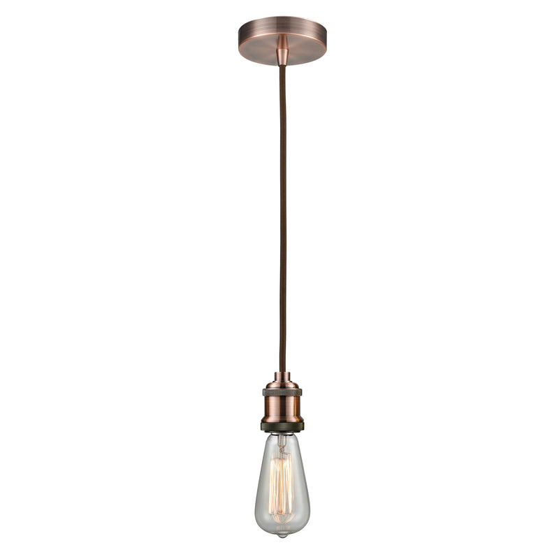 Bare Bulb Mini Pendant shown in the Antique Copper finish