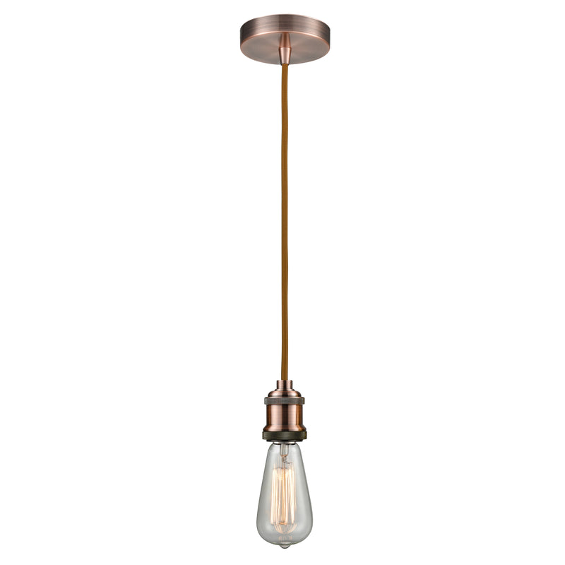 Bare Bulb Mini Pendant shown in the Antique Copper finish