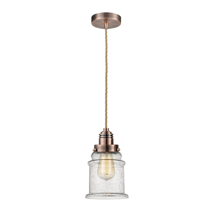 Canton Mini Pendant shown in the Antique Copper finish with a Seedy shade