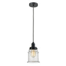 Canton Mini Pendant shown in the Matte Black finish with a Seedy shade