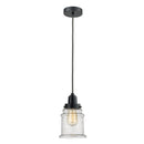 Canton Mini Pendant shown in the Matte Black finish with a Seedy shade