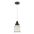 Canton Mini Pendant shown in the Matte Black finish with a Seedy shade