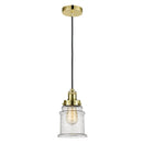 Canton Mini Pendant shown in the Gold finish with a Seedy shade