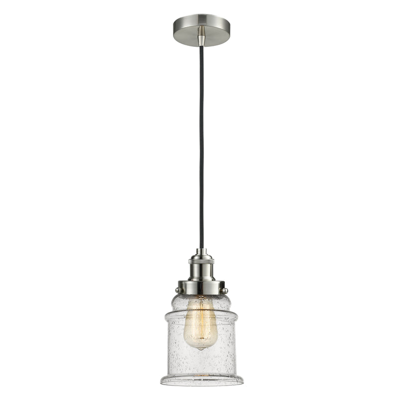 Canton Mini Pendant shown in the Satin Nickel finish with a Seedy shade