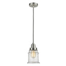 Canton Mini Pendant shown in the Satin Nickel finish with a Seedy shade