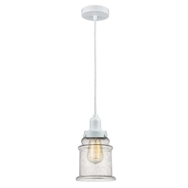 Canton Mini Pendant shown in the White finish with a Seedy shade