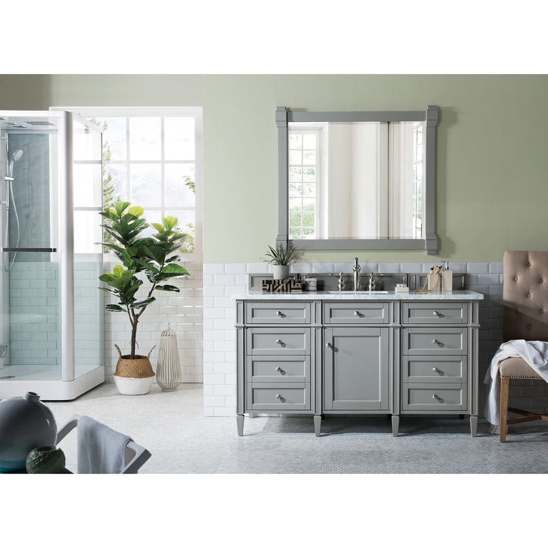 James Martin Brittany 60" Urban Gray Single Vanity with 3 cm Carrara Marble Top 650-V60S-UGR-3CAR