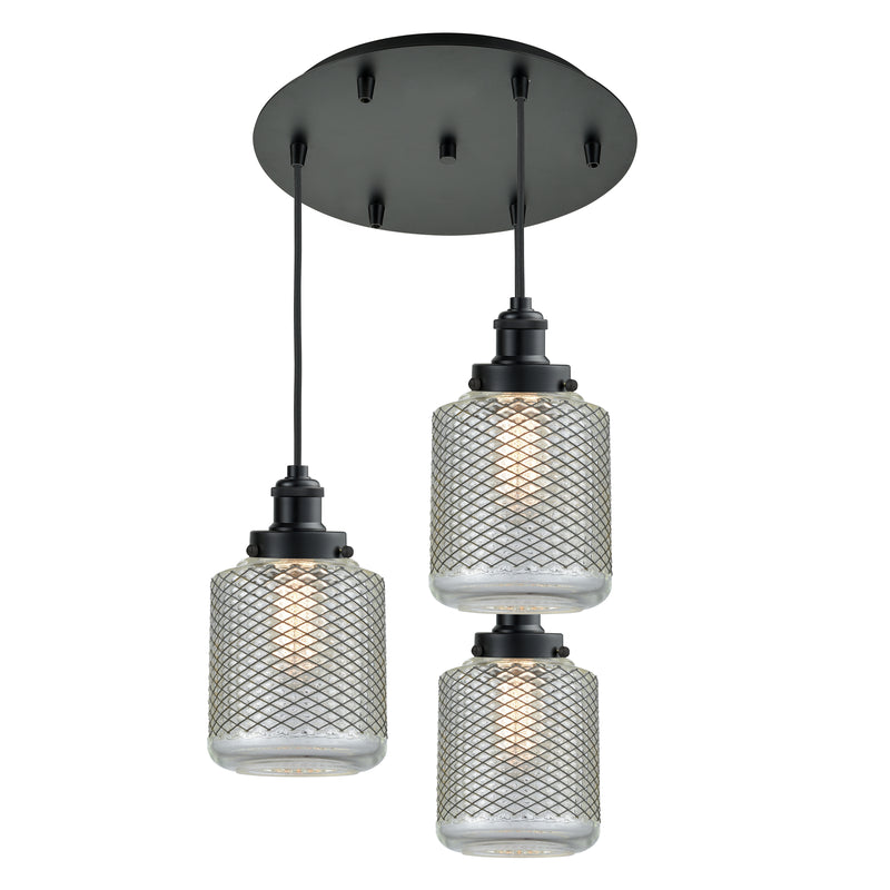 Stanton Multi-Pendant shown in the Matte Black finish with a Clear Wire Mesh shade