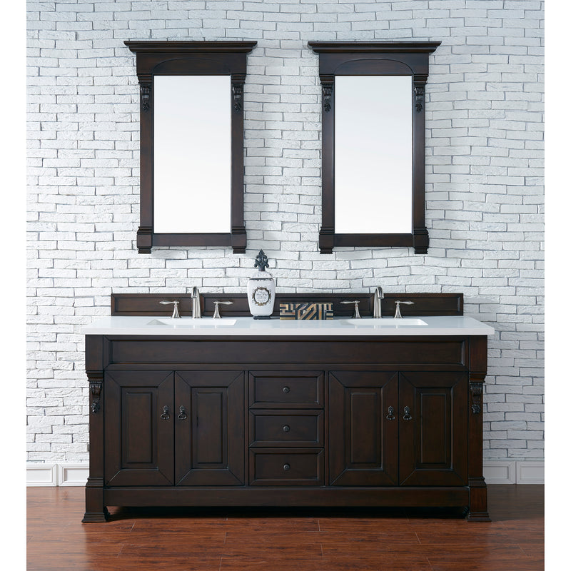 James Martin Brookfield 72" Burnished Mahogany Double Vanity with 3 cm Classic White Quartz Top 147-114-5761-3CLW