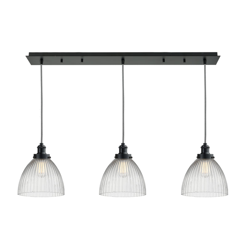 Seneca Falls Linear Pendant shown in the Matte Black finish with a Clear Halophane shade