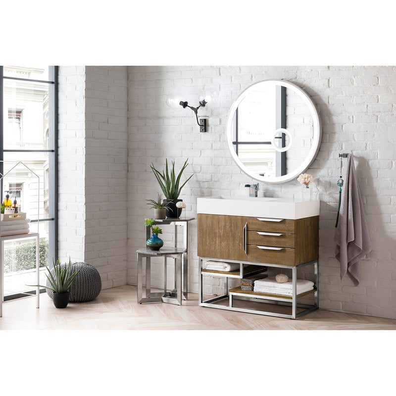 James Martin Columbia 36" Single Vanity Latte Oak with Glossy White Composite Top 388-V36-LTO-BN-GW