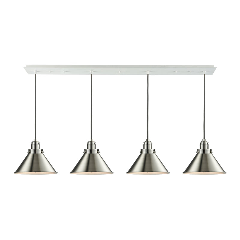 Briarcliff Linear Pendant shown in the White finish with a Brushed Satin Nickel shade