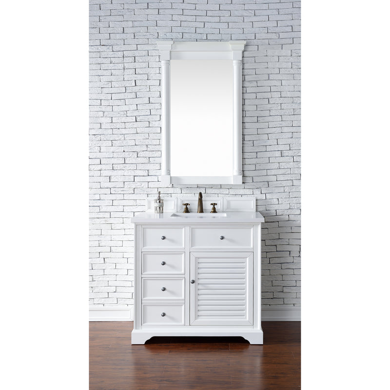 James Martin Savannah 36" Single Vanity Cabinet Bright White with 3 cm Classic White Quartz Top 238-104-V36-BW-3CLW