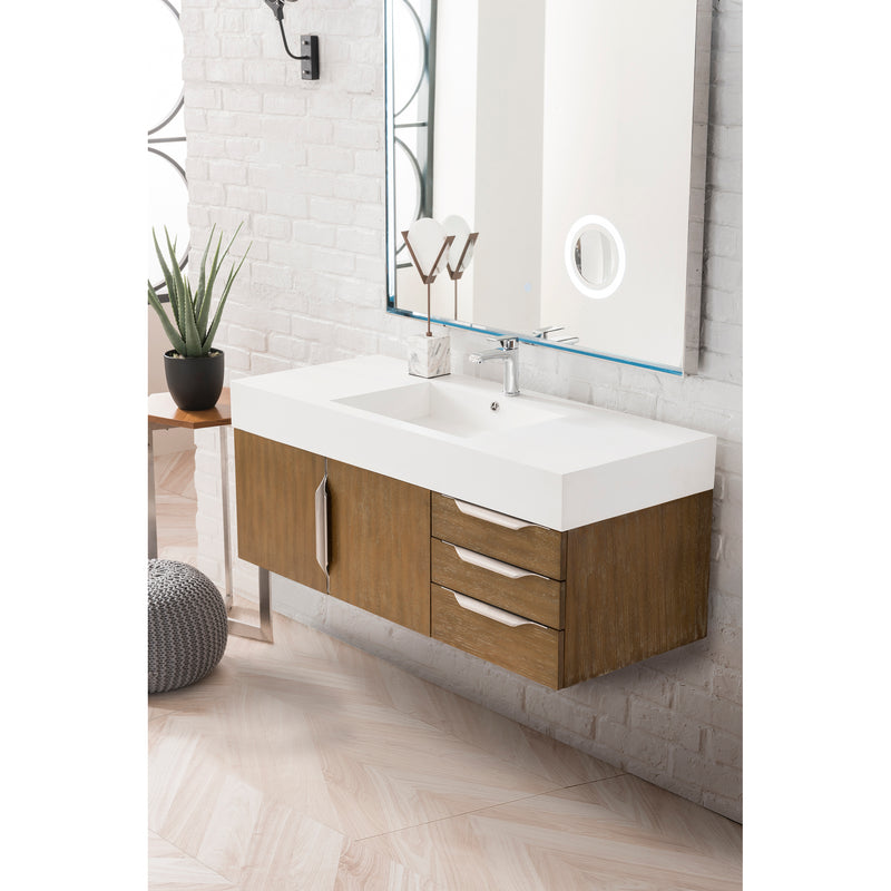 James Martin Mercer Island 48" Single Vanity Latte Oak with Glossy White Composite Top 389-V48-LTO-A-GW