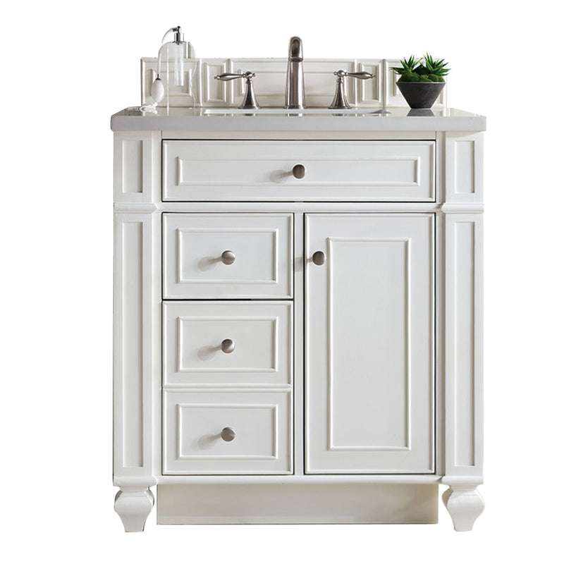 James Martin Bristol 30" Single Vanity Bright White with 3 cm Classic White Quartz Top 157-V30-BW-3CLW