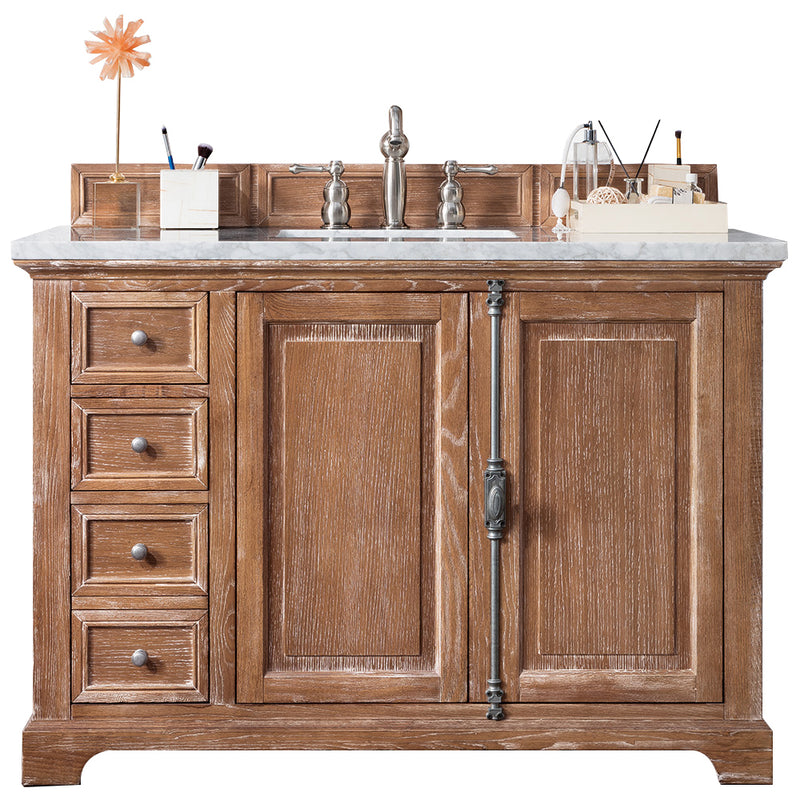 James Martin Providence 48" Single Vanity Cabinet Driftwood with 3 cm Eternal Jasmine Pearl Quartz Top 238-105-5211-3EJP