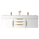 James Martin Mercer Island 59" Double Vanity Glossy White Radiant Gold with Glossy White Composite Top 389-V59D-GW-G-GW