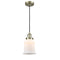 Canton Mini Pendant shown in the Antique Brass finish with a Matte White shade