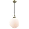 Beacon Mini Pendant shown in the Antique Brass finish with a Matte White shade