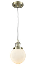 Innovations Lighting Beacon 1-100 watt 6 inch Antique Brass Mini Pendant with Matte White Cased glass 201CABG2016