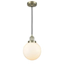 Beacon Mini Pendant shown in the Antique Brass finish with a Matte White shade