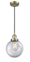 Innovations Lighting Beacon 1-100 watt 8 inch Antique Brass Mini Pendant with Clear glass 201CABG2028
