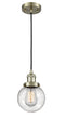 Innovations Lighting Beacon 1-100 watt 6 inch Antique Brass Mini Pendant with Seedy glass 201CABG2046