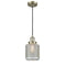 Stanton Mini Pendant shown in the Antique Brass finish with a Clear Wire Mesh shade