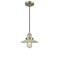 Halophane Mini Pendant shown in the Antique Brass finish with a Clear Halophane shade