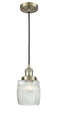Innovations Lighting Colton 1-100 watt 8 inch Antique Brass Mini Pendant with Thick Clear Halophane glass 201CABG302