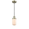 Dover Mini Pendant shown in the Antique Brass finish with a Matte White shade