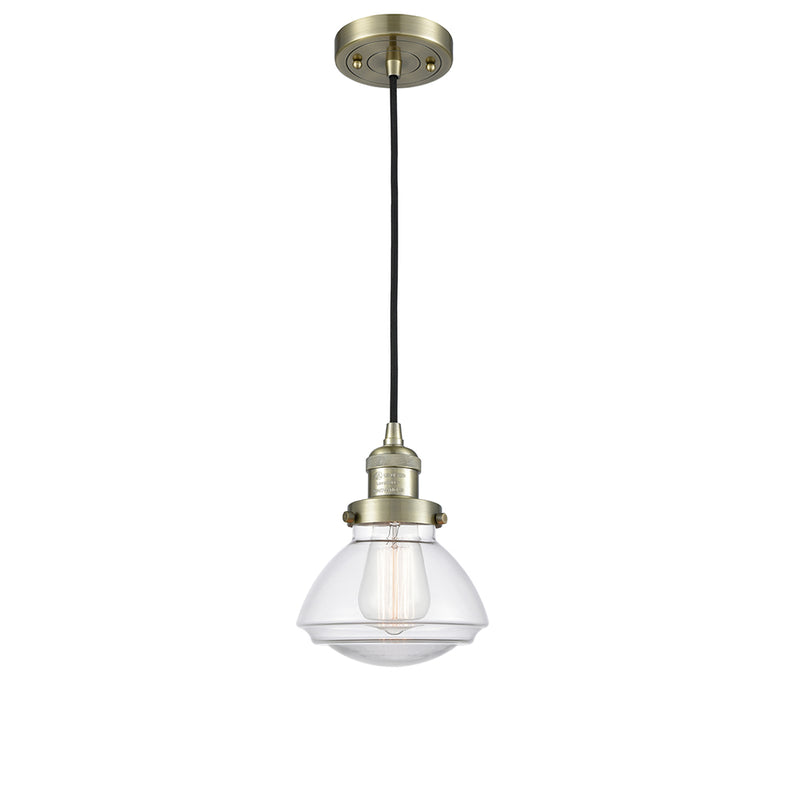 Olean Mini Pendant shown in the Antique Brass finish with a Clear shade