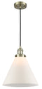 Innovations Lighting X-Large Cone 1-100 watt 12" Antique Brass Mini Pendant with Matte White Cased glass 201CABG41L
