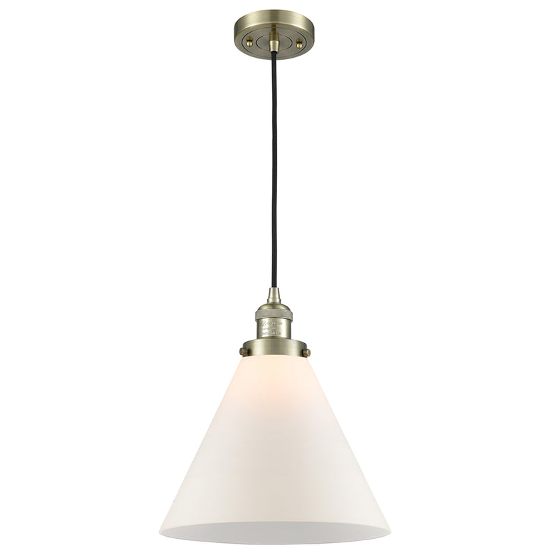 Cone Mini Pendant shown in the Antique Brass finish with a Matte White shade