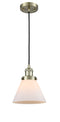 Innovations Lighting Large Cone 1-100 watt 8 inch Antique Brass Mini Pendant with Matte White Cased glass 201CABG41