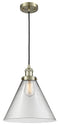 Innovations Lighting X-Large Cone 1-100 watt 12" Antique Brass Mini Pendant with Clear glass 201CABG42L