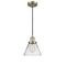 Cone Mini Pendant shown in the Antique Brass finish with a Clear shade