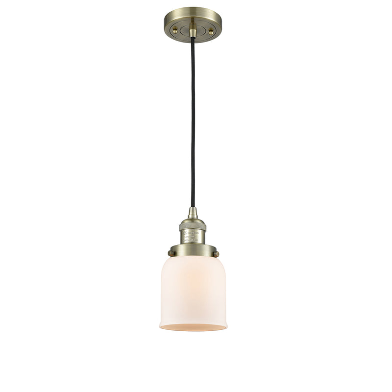 Bell Mini Pendant shown in the Antique Brass finish with a Matte White shade