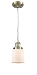 Innovations Lighting Small Bell 1-100 watt 5 inch Antique Brass Mini Pendant with Matte White Cased glass 201CABG51