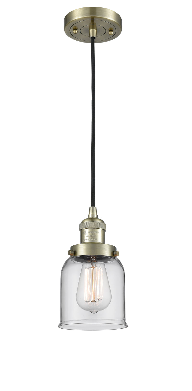 Innovations Lighting Small Bell 1-100 watt 5 inch Antique Brass Mini Pendant with Clear glass 201CABG52
