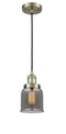 Innovations Lighting Small Bell 1-100 watt 5 inch Antique Brass Mini Pendant with Smoked glass 201CABG53